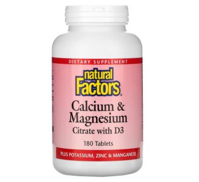 Natural Factors, цитрат кальцію та магнію з вітаміном D3, 180 таблеток