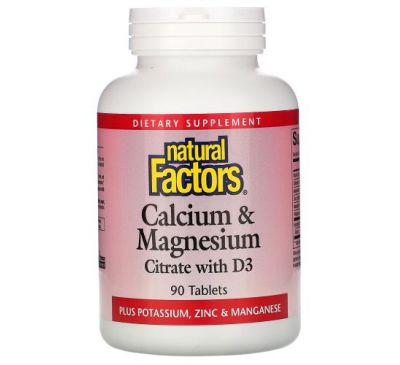Natural Factors, цитрат кальцію та магнію з вітаміном D3, 90 таблеток