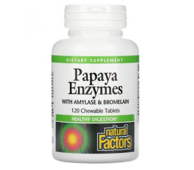 Natural Factors, ферменти папаї з амілазою та бромелаїном, 120 жувальних таблеток