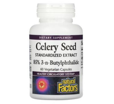 Natural Factors, семена сельдерея, стандартизированный экстракт, 60 растительных капсул