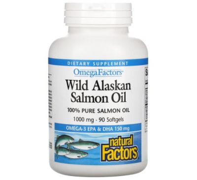 Natural Factors, олія дикого аляскінського лосося, 1000 мг, 90 капсул