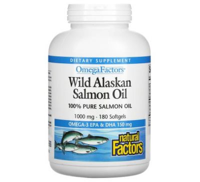 Natural Factors, олія дикого аляскінського лосося Omega Factors, 1000 мг, 180 капсул