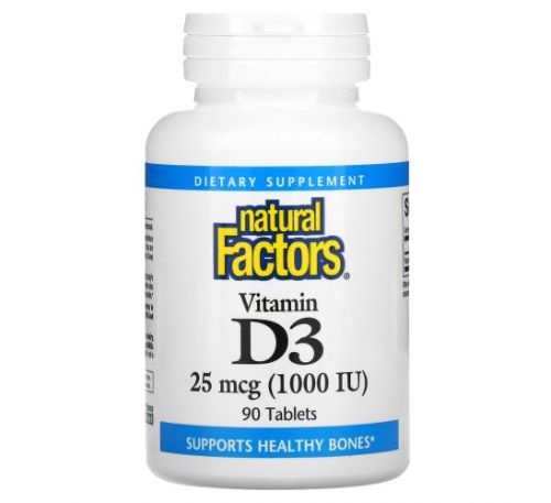 Natural Factors, вітамін D3, 25 мкг (1000 МО), 90 капсул