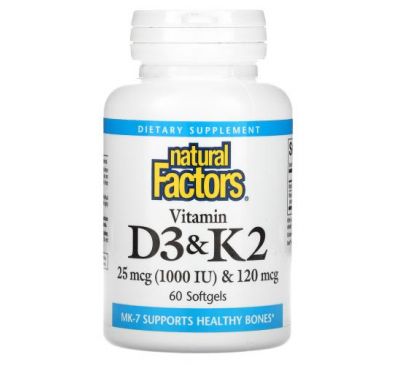 Natural Factors, вітаміни D3 і K2, 60 капсул
