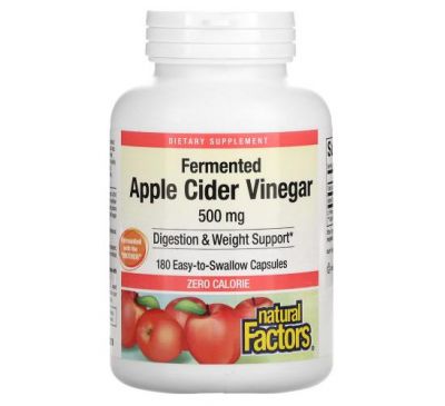 Natural Factors, яблучний оцет, 500 мг, 180 капсул