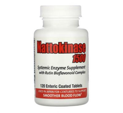 Naturally Vitamins, Nattokinase 1500, Systemic Enzyme Supplement, 120 Enteric Coated Tablets
