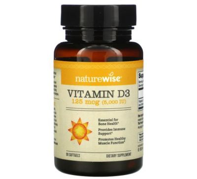 NatureWise, Vitamin D3, 125 mcg (5,000 IU), 90 Softgels