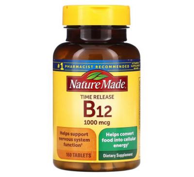 Nature Made, Витамин B12, с медленным высвобождением, 1000 мкг, 160 таблеток
