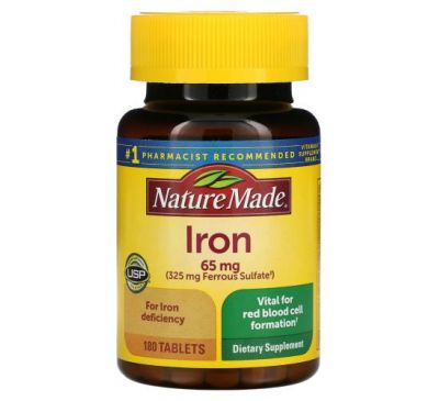 Nature Made, Iron, 65 mg, 180 Tablets