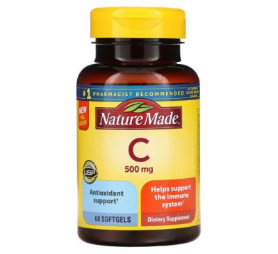 Nature Made, Vitamin C, 500 mg, 60 Softgels
