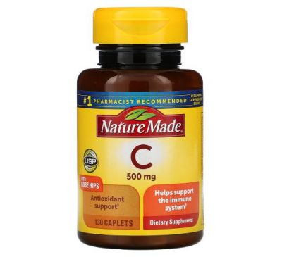 Nature Made, Vitamin C with Rose Hips, 500 mg, 130 Caplets