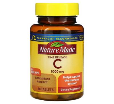 Nature Made, витамин С с плодами шиповника, медленное высвобождение, 1000 мг, 60 таблеток