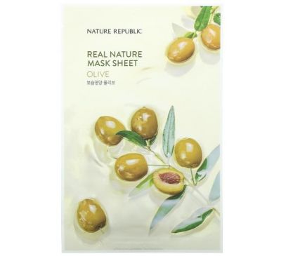 Nature Republic, Real Nature Beauty Mask Sheet, с оливковым маслом, 1 шт., 23 мл (0,77 жидк. Унции)