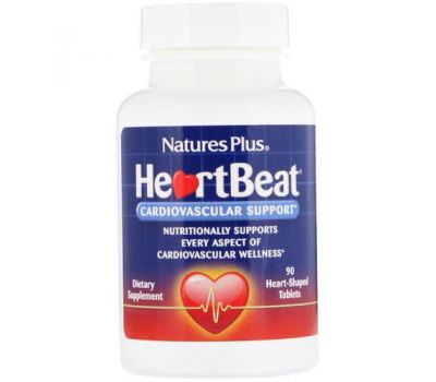 Nature's Plus, HeartBeat, поддержка сердечно-сосудистой системы, 90 таблеток в форме сердца