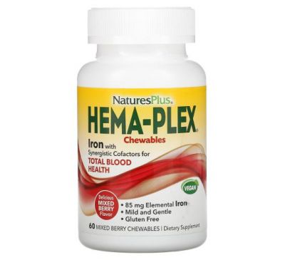 NaturesPlus, Hema-Plex, ягідне асорті, 60 жувальних таблеток