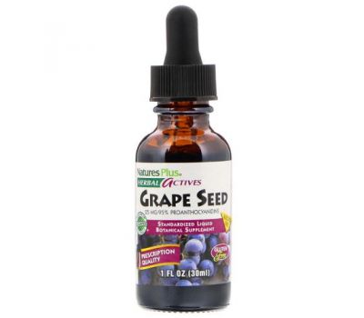 NaturesPlus, Herbal Actives, Grape Seed, Alcohol Free, 25 mg, 1 fl oz (30 ml)