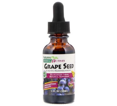 NaturesPlus, Herbal Actives, Grape Seed, Alcohol Free, 25 mg, 1 fl oz (30 ml)