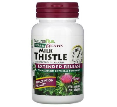 NaturesPlus, Herbal Actives, Milk Thistle, Extended Release, 500 mg, 30 Tablets