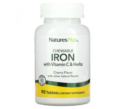 NaturesPlus, High Potency Chewable Iron with Vitamin C and Herbs, Cherry, 90 Tablets
