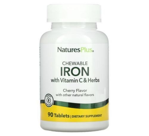 NaturesPlus, High Potency Chewable Iron with Vitamin C and Herbs, Cherry, 90 Tablets