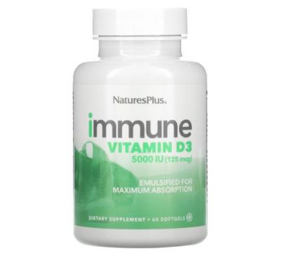 NaturesPlus, Immune Vitamin D3, 125 mcg (5,000 IU), 60 Softgels