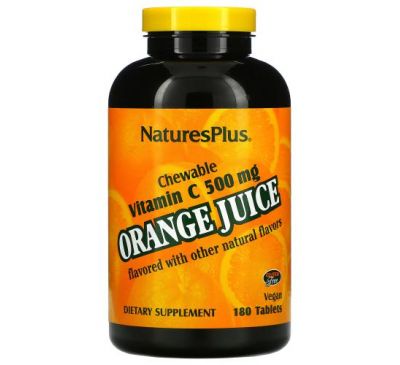 Nature's Plus, Апельсиновый сок, жевательный витамин C, 500 мг, 180 таблеток
