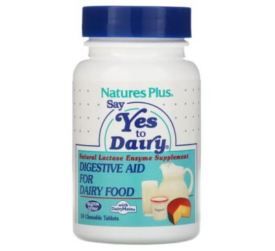 NaturesPlus, Say Yes to Dairy, Digestive Aid For Dairy Food, 50 Chewable Tablets