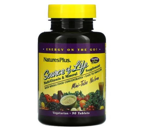 NaturesPlus, Source Of Life, Multi-Vitamin & Mineral Supplement, No Iron, 90 Mini-Tablets