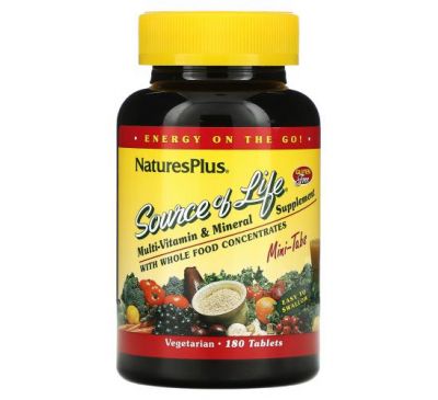 NaturesPlus, Source of Life, Multi-Vitamin & Mineral Supplement with Whole Food Concentrates, 180 Mini Tablets