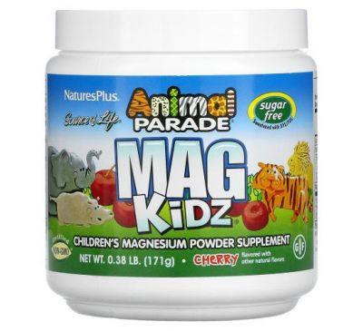 NaturesPlus, Source of Life, Animal Parade, MagKidz, магній для дітей, з натуральним ароматизатором «вишня», 171 г (0,37 фунтів)