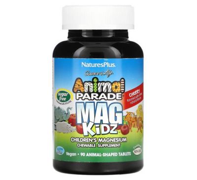 NaturesPlus, Source of Life, Animal Parade, MagKidz, магній для дітей, з натуральним ароматизатором «вишня», 90 таблеток у формі тварин