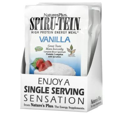 NaturesPlus, Spiru-Tein, High Protein Energy Meal, Vanilla, Unsweetened, 8 Packets, 0.8 oz (23 g) Each