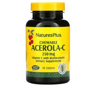 NaturesPlus, ацерола-С, жувальні таблетки, 250 мг, 90 таблеток