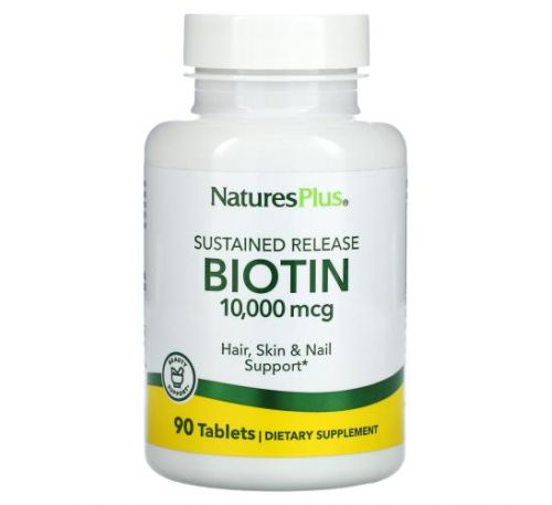 NaturesPlus, біотин, тривале вивільнення, 10 000 мг, 90 таблеток