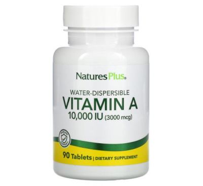 NaturesPlus, вододисперсійний вітамін A, 10 000 МО (3000 мкг), 90 таблеток