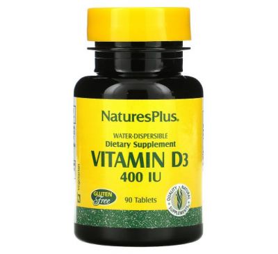 NaturesPlus, вододисперсійний вітамін D3, 400 МО, 90 таблеток