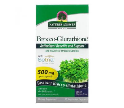 Nature's Answer, Brocco-Glutathione, засіб з броколі і глутатионом, 500 мг, 60 вегетаріанських капсул