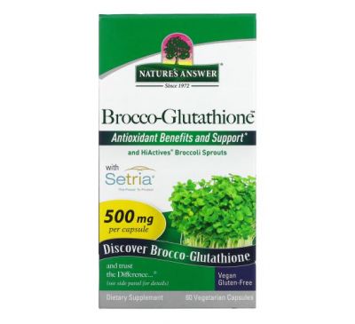 Nature's Answer, Brocco-Glutathione, засіб з броколі і глутатионом, 500 мг, 60 вегетаріанських капсул