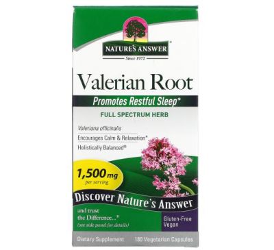 Nature's Answer, корень валерианы, 500 мг, 180 вегетарианских капсул