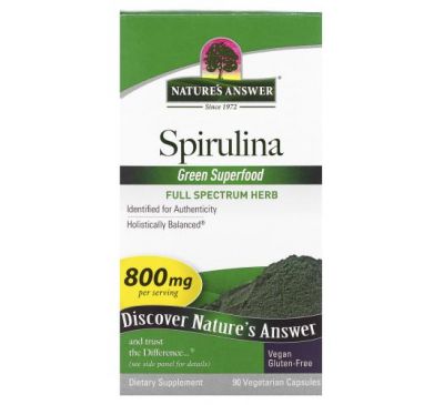 Nature's Answer, спіруліна, 800 мг, 90 вегетаріанських капсул