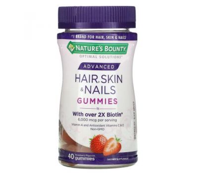 Nature's Bounty, Advanced, Hair, Skin & Nails Gummies, Strawberry, 3,000 mcg, 40 Gummies