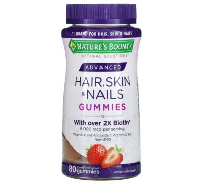 Nature's Bounty, Advanced Hair, Skin, & Nails Gummies, Strawberry, 80 Gummies