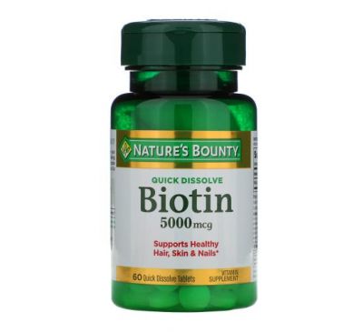 Nature's Bounty, Biotin, 5,000 mcg, 60 Quick Dissolve Tablets