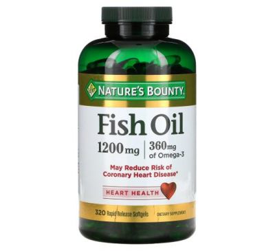 Nature's Bounty, рыбий жир, 1200 мг, 320 мягких таблеток быстрого высвобождения
