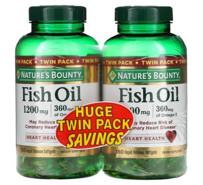 Nature's Bounty, Fish Oil, Twin Pack, 1,200 mg, 180 Rapid Release Softgels Each