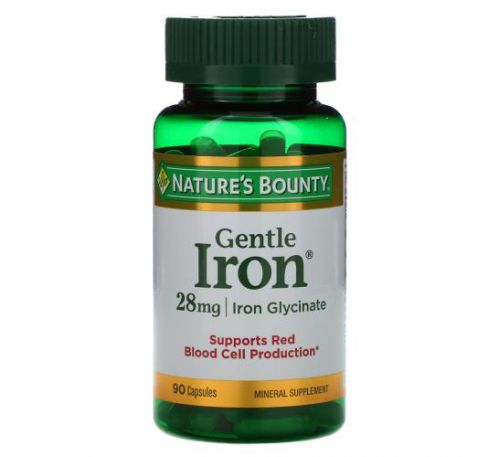 Nature's Bounty, Gentle Iron, залізо, 28 мг, 90 капсул