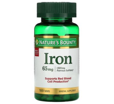 Nature's Bounty, Iron, 65 mg, 100 Tablets