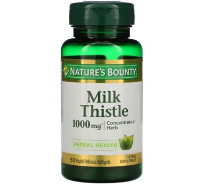 Nature's Bounty, Расторопша, 1000 мг, 50 мягких желатиновых капсул с быстрым высвобождением действующего вещества
