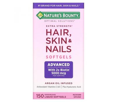 Nature's Bounty, Optimal Solutions, засіб для волосся, шкіри та нігтів посиленої дії, 150 рідких капсул із рідиною зі швидким вивільненням