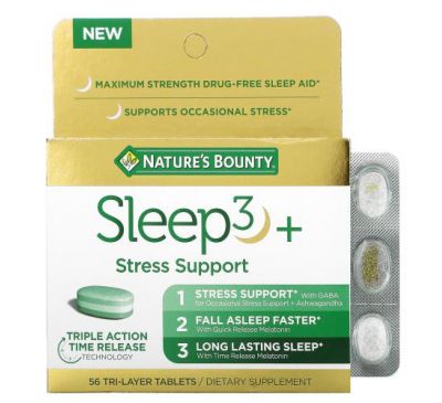 Nature's Bounty, Sleep3+, Stress Support, 56 Tri-Layer Tablets